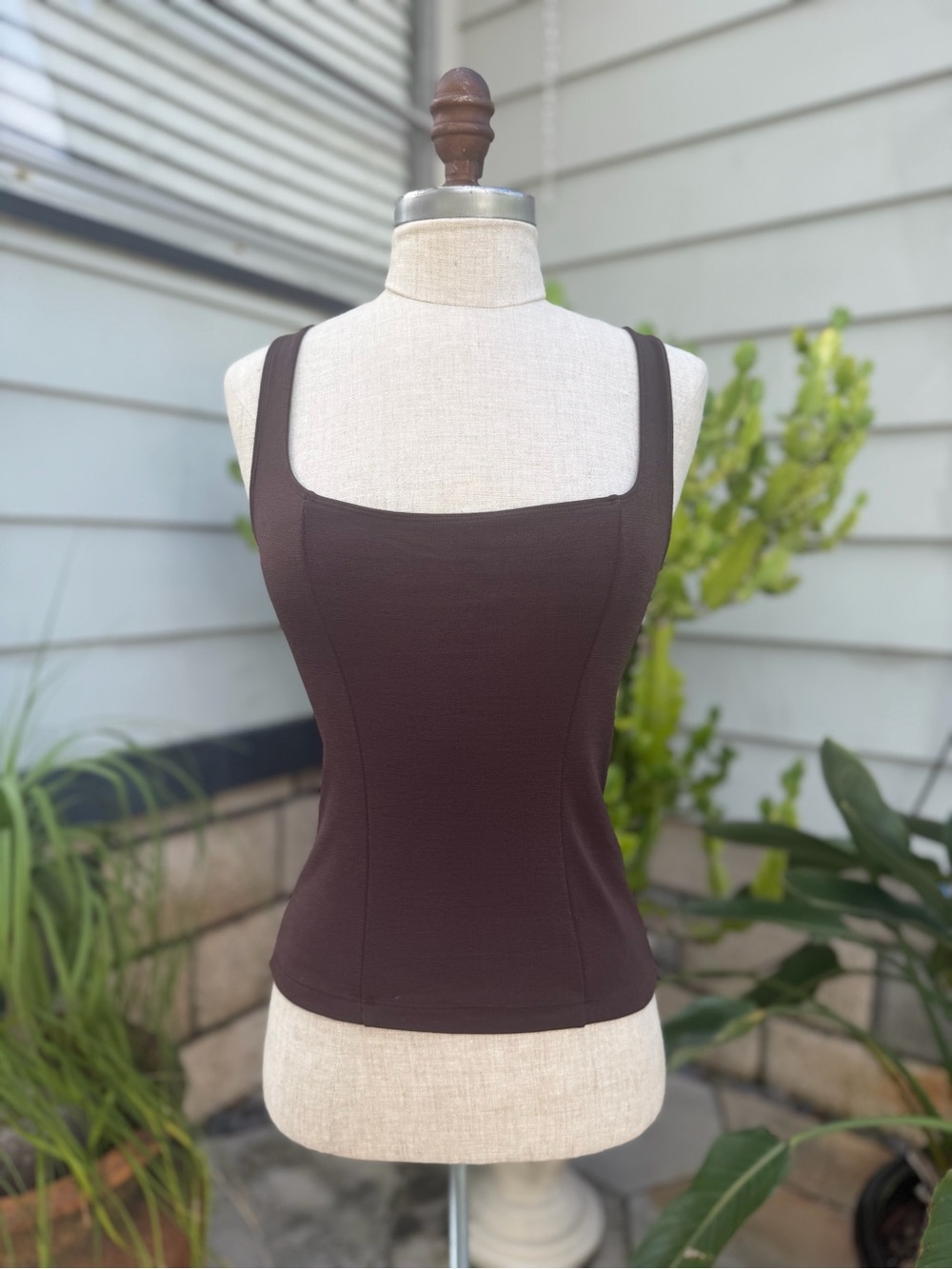 2000s Bebe Square Neck Chocolate Brown Women's Tank Top